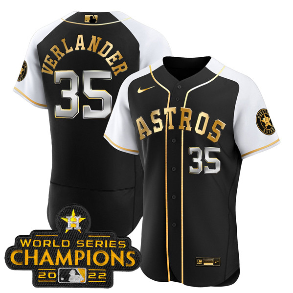 Men's Houston Astros #35 Justin Verlander 2023 Black Gold Alternate Flex Base Stitched Baseball Jersey Men's Houston Astros #35 Justin Verlander 2023 Black Gold Alternate Flex Base Stitched Baseball Jersey